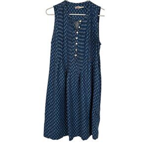 Faherty Isha Basketweave Dress Gobi Floral Womens Medium Blue Linen Blend